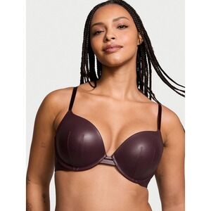 Victoria's Secret Faux Leather Push-Up Bra 34A Burgundy Cutout Underwire Padded